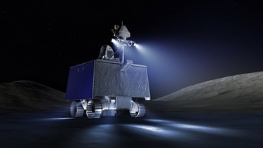 Künstlerische Darstellung: Der Volatiles Investigating Polar Exploration Rover (VIPER) der NASA auf dem Mond | Bild: NASA Ames/Daniel Rutter