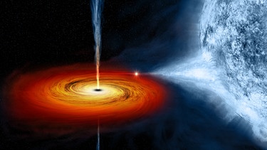 Künstlerische Darstellung der Röntgenquelle Cygnus X-1. Cygnus X-1 ist das erste Schwarze Loch, das in unserer Milchstraße entdeckt wurde.  | Bild: NASA/CXC/M.Weiss 