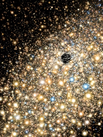 Sterne bewegen sich auf ein gigantisch großes Schwarzes Loch zu (Illustration) | Bild: picture-alliance/dpa