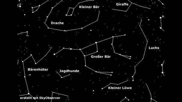 Sternenkarte der umliegenden Sternbilder des großen Bären oder großen Wagens (Ursa Maior) | Bild: BR, SkyObserver