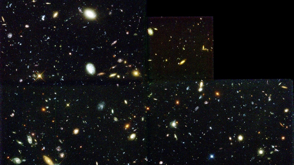 Das Hubble Deep Field wurde im Jahr 1995 aufgenommen und zeigt, was passiert, wenn ein Weltraumteleskop wie das Hubble-Weltraumtelesop hundert Stunden lang ins schwarze Nichts blickt: Die Aufnahme zeigt viele Galaxien aus einer Zeit von kurz nach dem Urknall.  | Bild: R. Williams, The HDF Team (STScI), NASA