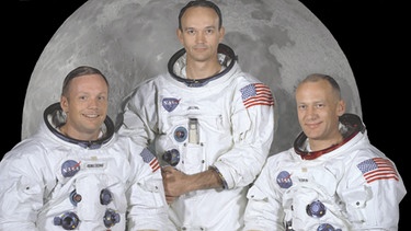 Apollo 11-Crew: Neil Armstrong, Michael Collins und Edwin Aldrin (von links nach rechts). 1969 betrat Neil Armstrong als erster Mensch seine Oberfläche. Alle Apollo-Missionen, dem Erfolgsprogramm der NASA, im Überblick findet ihr hier. | Bild: NASA