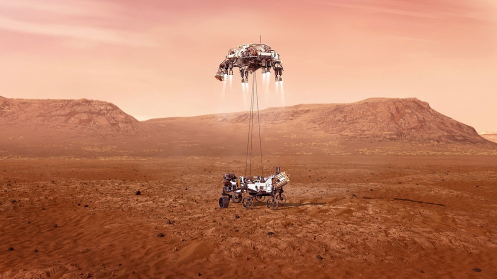Der Mars-Rover Perseverance wird auf dem Mars auf dem Mars abgesetzt. | Bild: NASA/JPL-Caltech