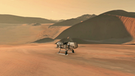 Die dronen-artige Raumsonde Dragonfly (Libelle) soll den Saturnmond Titan erkunden, der Ähnlichkeiten mit der jungen Erde hat. Acht Rotoren machen die geplante Sonde Dragonfly der NASA zur ersten Sonde, die sich fliegend über einen fernen Himmelskörper bewegen wird. Fast drei Jahre lang soll die "Libelle" den Titan erkunden, Saturns größten Mond. | Bild: NASA/JHU-APL
