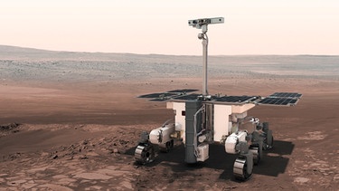 Grafik des Exomars-Rovers, der 2020 auf dem Mars landen soll. Er trägt den Namen Rosalind Franklin. | Bild: ESA