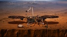 Die Illustration der NASA zeigt den Mars-Lander InSight auf dem Roten Planeten. InSight soll auf dem Mars landen und ihn untersuchen. | Bild: NASA