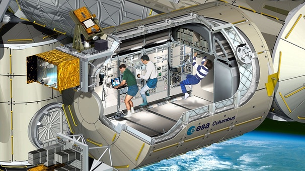 Das europäische Forschungsmodul Columbus in einer grafischen Darstellung. Europas größter Beitrag zur Forschung auf der ISS: | Bild: ESA