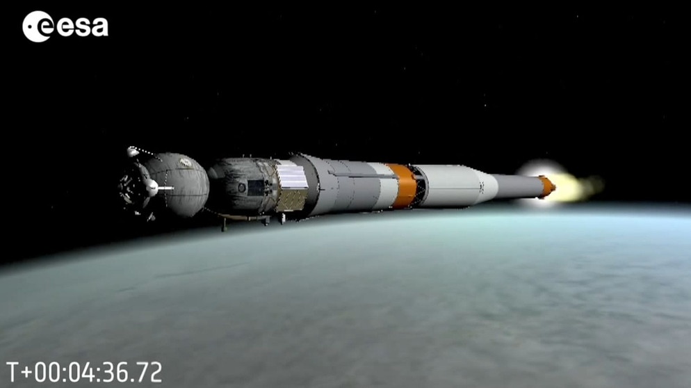 Sojus-Rakete kurz vor Zündung der 3. Stufe | Bild: ESA