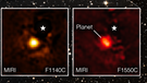 Das James Webb-Weltraumteleskop beobachtet den Exoplaneten HIP 65426 b in verschiedenen Wellenlängen im infrarotenn Bereich des elektromagnetischen Spektrums.  | Bild: NASA/ESA/CSA, A Carter (UCSC), the ERS 1386 team, and A. Pagan (STScI)
