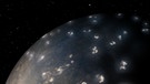 Blitze, auf Jupiter, Aufnahme von Juno mit künstlerischen Einfügungen | Bild: NASA/JPL-Caltech/SwRI/JunoCam