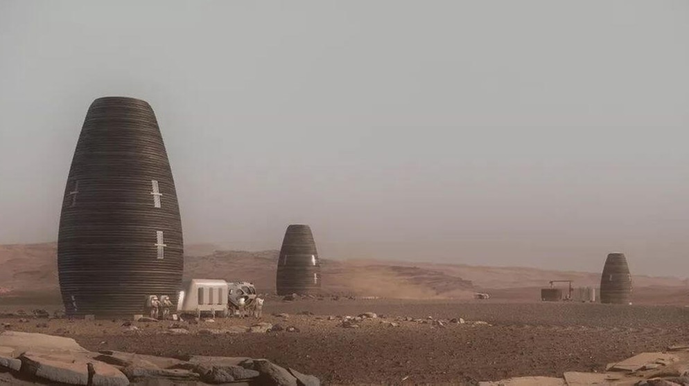 2019 gewann das New Yorker Architekturbüro AI SpaceFactory mit dem 3D-gedruckten, eiförmigen Haus „Marsha“ die 3D-Printed Habitat Challenge der NASA. Bei dieser Wettbewerb sollte ein Lebensraum konzipiert werden, der für das Leben auf dem Mars geeignet ist und mit den Ressourcen vor Ort gebaut werden kann. | Bild: AI SpaceFactoy