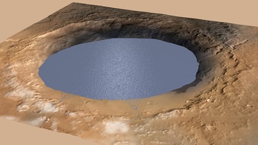 Mit Wasser gefüllter Gale Krater auf dem Mars (Illustration) | Bild: NASA/JPL-Caltech/ESA/DLR/FU Berlin/MSSS