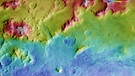 Falschfarbendarstellung der Topographie des Hellas Planitia-Kraterrands | Bild: ESA/DLR/FU Berlin - CC BY-SA 3.0 IGO