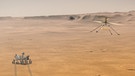 Der Mars-Hubschrauber Ingenuity fliegt über dem Mars-Rover Perseverance (Illustration) | Bild: NASA/JPL-Caltech