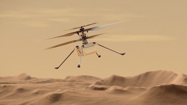 Der Mars-Hubschrauber Ingenuity fliegt über dem Mars (Illustration) | Bild: NASA/JPL-Caltech