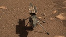 Der Mars-Hubschrauber Ingenuity vor seinem Jungfernflug auf dem Mars, fotografiert vom Mars-Rover Perseverance am 5. April 2021. | Bild: NASA/JPL-Caltech/ASU