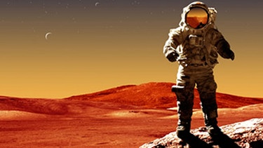 Illustration: Ein Astronaut auf dem Mars. Immer wieder starten neue Missionen zum Planeten Mars. Für die Zukunft sind bemannte Missionen zum roten Planeten geplant. | Bild: colourbox.com