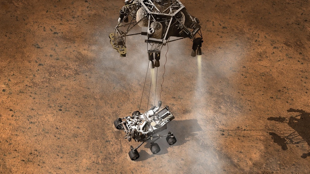 Illustration: Sicher und ohne Blessuren soll Curiosity, der Mars-Roboter der NASA, seinen Arbeitsplatz erreichen. | Bild: NASA
