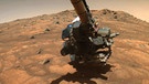 Der Mars-Rover Perseverance erkundet mit seinem Roboterarm den Felsboden im Jerezo Krater auf der Suche nach der geeigneten Bodenprobe. Aufnahme vom 10. Juli 2021  | Bild: NASA/JPL-Caltech