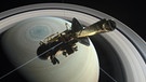 Die Nasa-Sonde Cassini  sammelte Daten aus der Lücke zwischen dem innersten Ring und der Saturn-Oberfläche. | Bild: picture-alliance/dpa