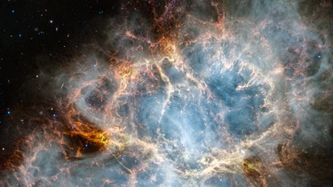 Der Krebsnebel im Sternbild Stier, aufgenommen vom James Webb Weltraumteleskop im Jahr 2023. | Bild: NASA, ESA, CSA, STScI, Tea Temim (Princeton University)
