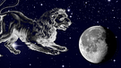 Collage des Mondes mit dem Symbol des Sternbildes Löwe vor dem Sternenhimmel | Bild: NASA/U.S. Naval Observatory's Library, colourbox.com, BR
