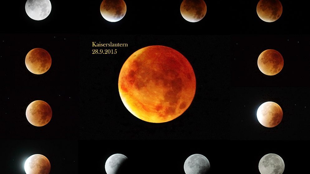 Die verschiedenen Phasen der totalen Mondfinsternis über Kaiserslautern von Herbert Rohmer | Bild: Herbert Rohmer
