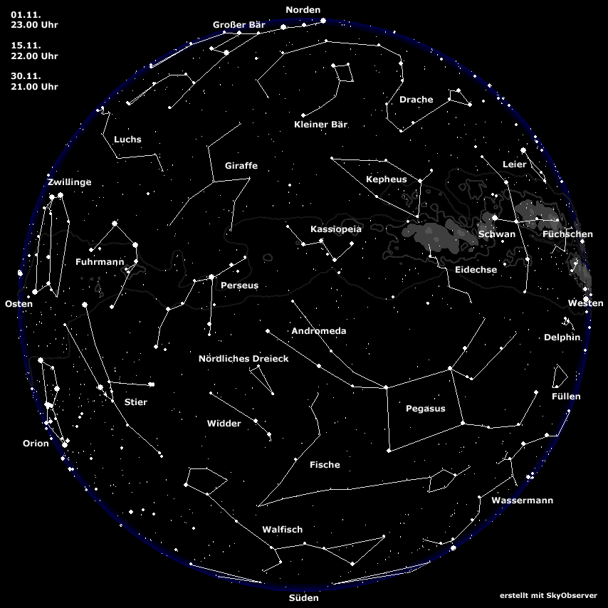 Sternkarte für November | Bild: BR, erstellt mit Skyobserver
