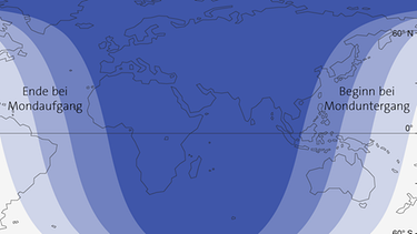 Sichtbarkeitszone für die partielle Mondfinsternis am 28. Oktober 2023 | Bild: BR