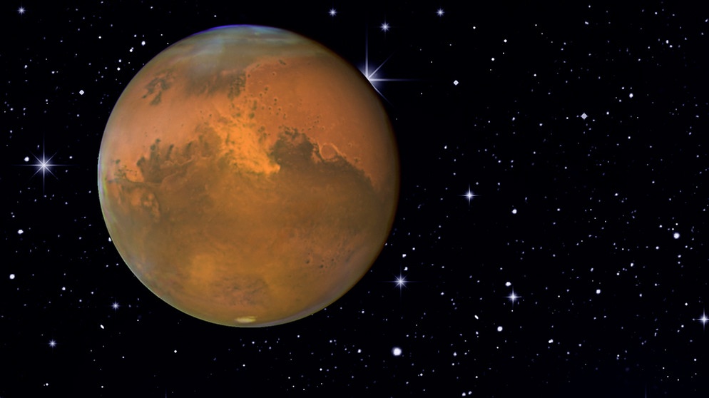 Collage des Planeten Mars vor dem Sternenhimmel | Bild: NASA, colourbox.com