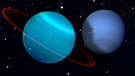 Collage der Planeten Uranus (links) & Neptun (rechts) vor dem Sternenhimmel | Bild: NASA, ESA, colourbox.com