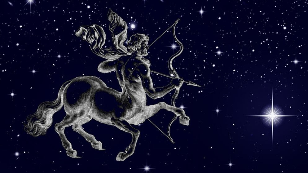 symbolische Darstellung des Sternilds Schütze (Sagittarius) vor dem Sternenhimmel | Bild: NASA/U.S. Naval Observatory's Library, colourbox.com