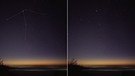 Das Sternbild Adler (mit und ohne Markierung) spät in einer Sommernacht am Nachthimmel | Bild: Till Credner, AlltheSky.com