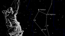 Sternkarte des Sternbildes Bärenhüter (Bootes) mit symbolischer Darstellung der mythologischen Gestalt | Bild: BR, Skyobserver, NASA/U.S. Naval Observatory's Library, colourbox.com
