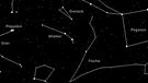 Das Sternbild Widder zwischen den umgebenden Sternbildern Stier, Dreieck, Pegasus, Fische und Walfisch auf einer Sternkarte für Mitte Dezember um 21.00 Uhr. Anfang Dezember stehen die Sternbilder erst um 22.00 Uhr wie angezeigt, Ende Dezember schon um 20.00 Uhr | Bild: Skyobserver, BR
