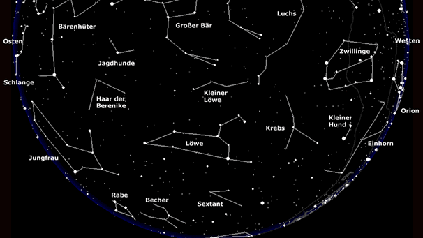 Sternkarte für den Aprilhimmmel | Bild: BR, erstellt mit Skyobserver