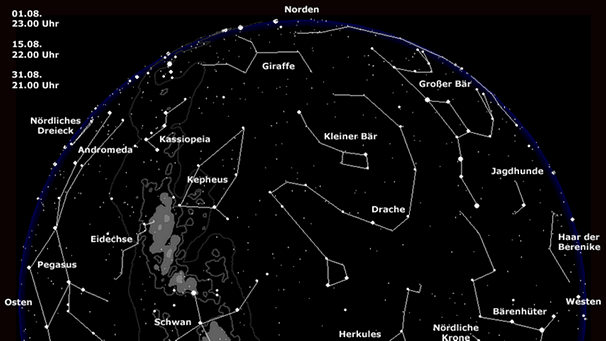 Sternkarte für den Augusthimmmel | Bild: BR, erstellt mit Skyobserver