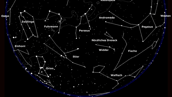 Sternkarte für den Dezemberhimmmel | Bild: BR, erstellt mit Skyobserver