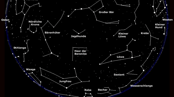 Sternkarte für den Maihimmmel | Bild: BR, erstellt mit Skyobserver