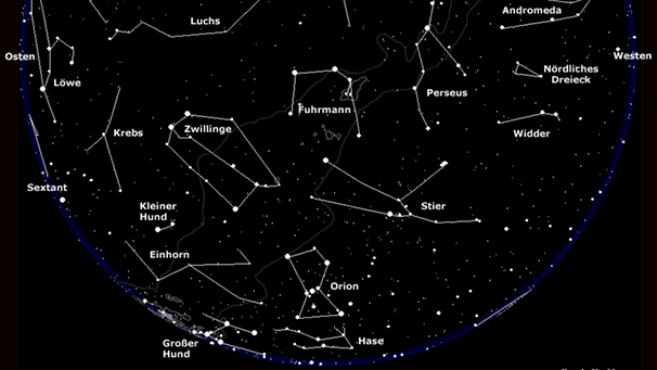 Sternkarte für den Januarhimmmel | Bild: BR, erstellt mit Skyobserver