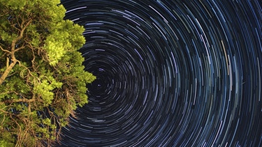 Strichspuren der Sterne um den Polarstern bei einer Langzeitaufnahme des Sternenhimmels | Bild: Marco Weber