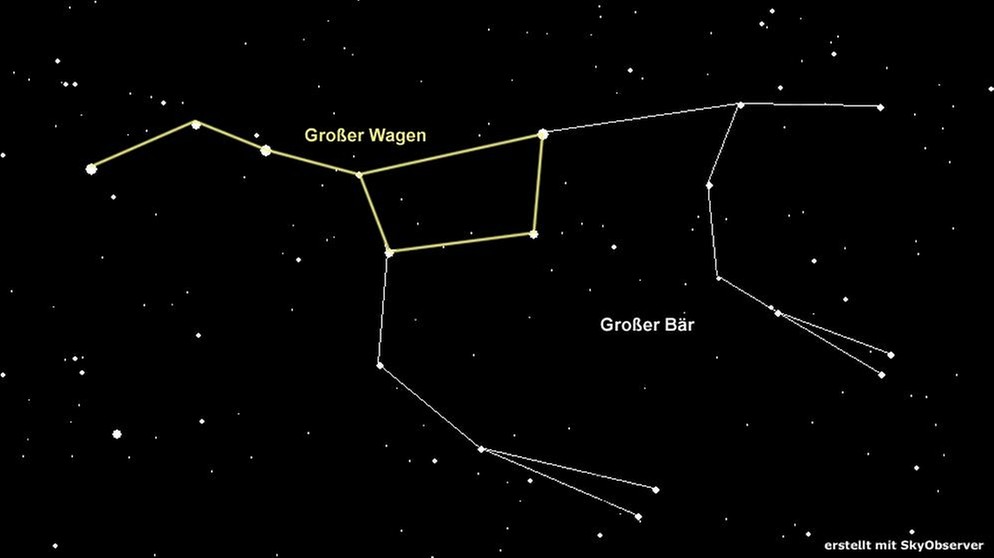 Sternkarte für das Sternbild Großer Bär (Ursa Maior, auch: Großer Wagen) | Bild: BR, Skyobserver, NASA/U.S. Naval Observatory's Library
