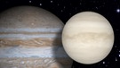 Collage der Planeten Venus und Jupiter vor dem Sternenhimmel | Bild: NASA, colourbox.com