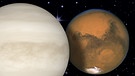 Collage der Planeten Mars und Venus vor dem Sternenhimmel | Bild: NASA, ESA, colourbox.com