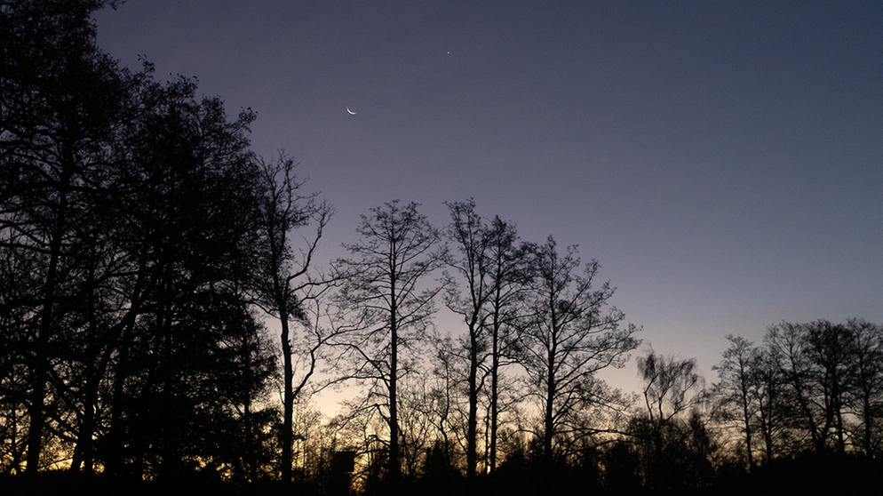 Die Mondsichel unter der Venus am Morgenhimmel des 13. November 2020, fotografiert von Robert Blasius | Bild: Robert Blasius