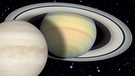 Collage der Planeten Venus und Saturn vor dem Sternenhimmel | Bild: colourbox.com, NASA, ESA
